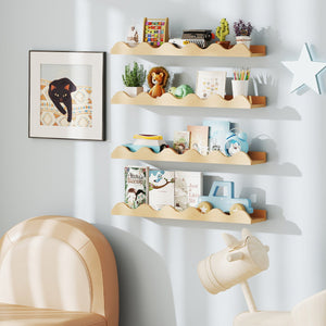 24 Inch Kids Bookshelf Set of 4 Wall-Mounted Picture Ledge Shelf-Natural view 2