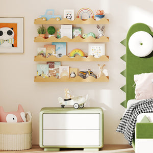 24 Inch Kids Bookshelf Set of 4 Wall-Mounted Picture Ledge Shelf-Natural view 6