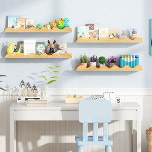 24 Inch Kids Bookshelf Set of 4 Wall-Mounted Picture Ledge Shelf-Natural view 7