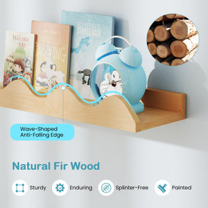 24 Inch Kids Bookshelf Set of 4 Wall-Mounted Picture Ledge Shelf-Natural view 8