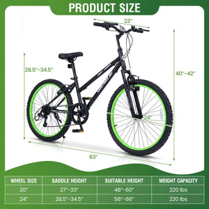 24 Inch Kids Mountain Bike Adjustable with 7 Speed and Suspension Fork-Black view 5