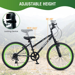 24 Inch Kids Mountain Bike Adjustable with 7 Speed and Suspension Fork-Black view 8