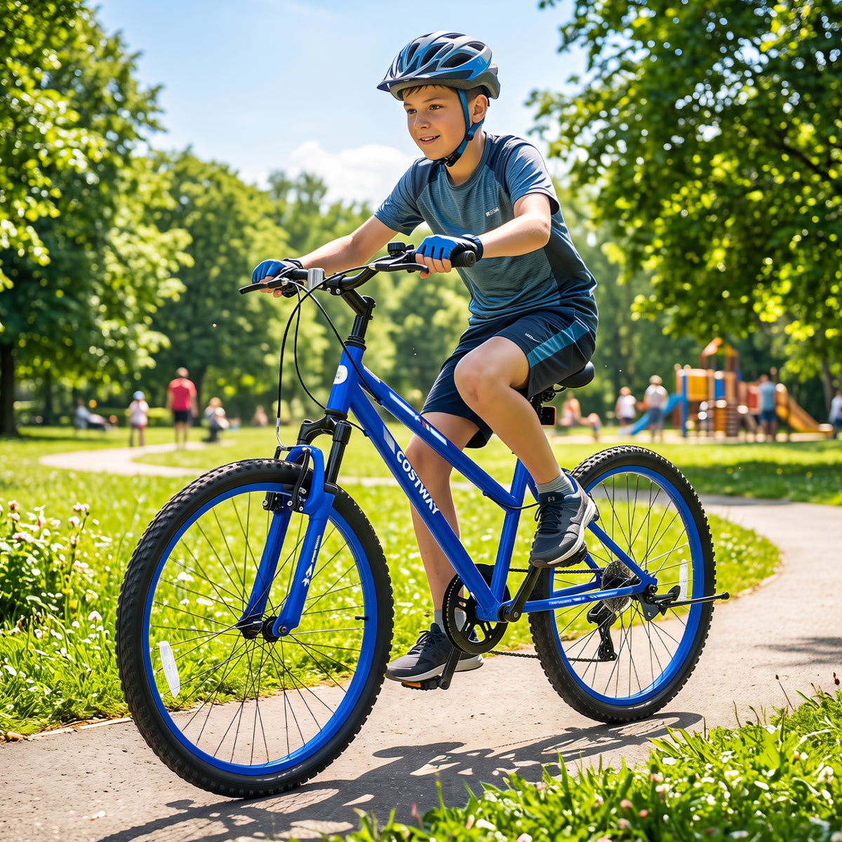 24 Inch Kids Mountain Bike Adjustable with 7 Speed and Suspension Fork-Blue view 2