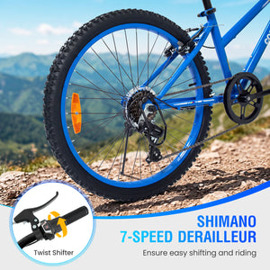 24 Inch Kids Mountain Bike Adjustable with 7 Speed and Suspension Fork-Blue view 6