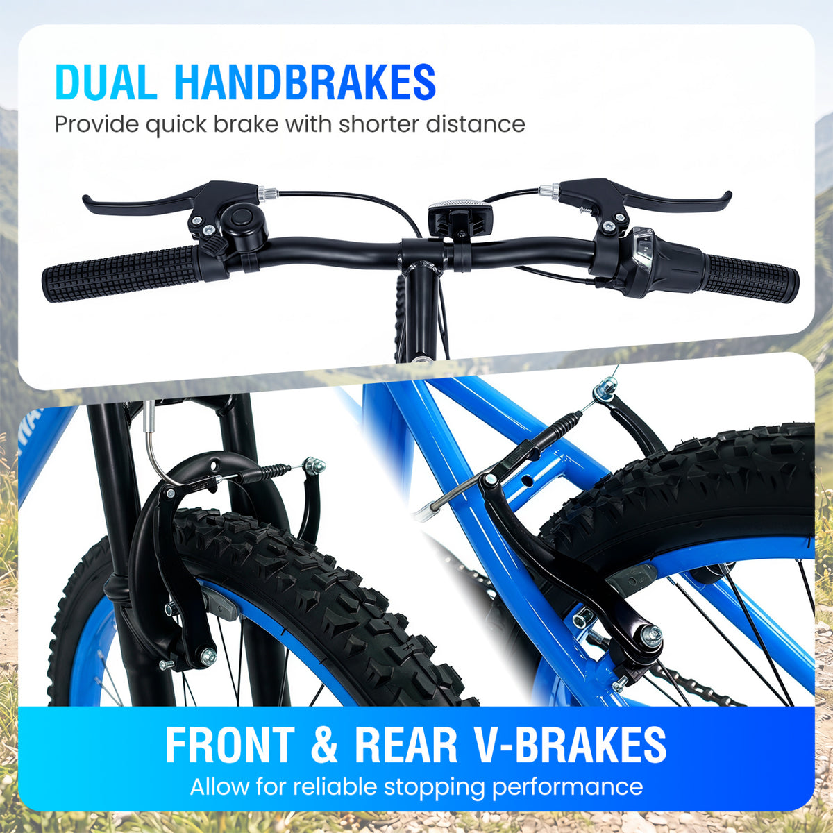 24 Inch Kids Mountain Bike Adjustable with 7 Speed and Suspension Fork-Blue view 7