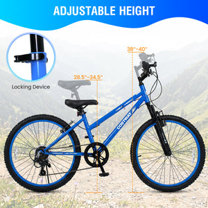 24 Inch Kids Mountain Bike Adjustable with 7 Speed and Suspension Fork-Blue view 8