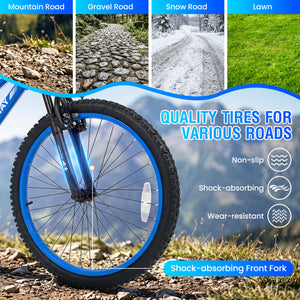 24 Inch Kids Mountain Bike Adjustable with 7 Speed and Suspension Fork-Blue view 9
