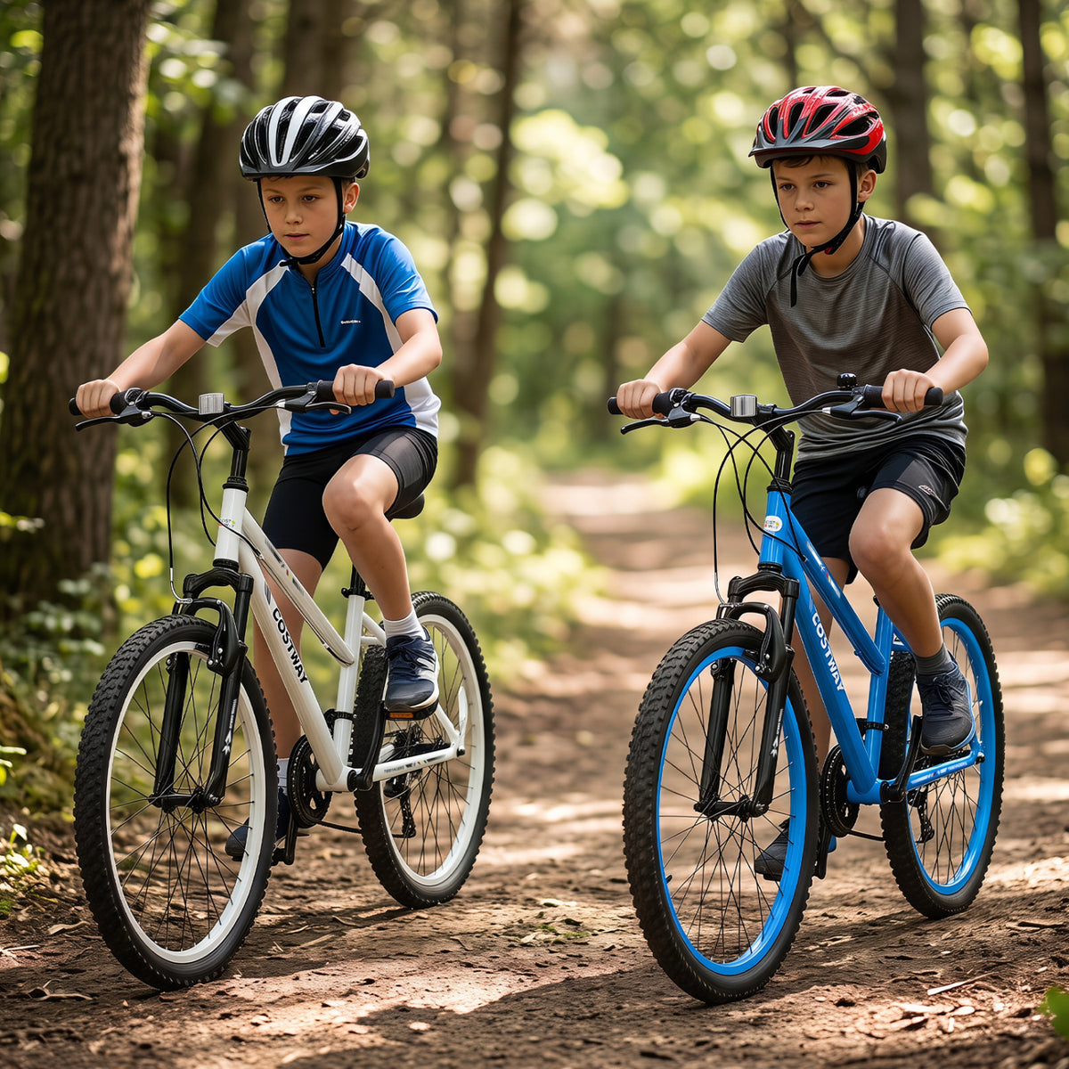 24 Inch Kids Mountain Bike Adjustable with 7 Speed and Suspension Fork-White view 3