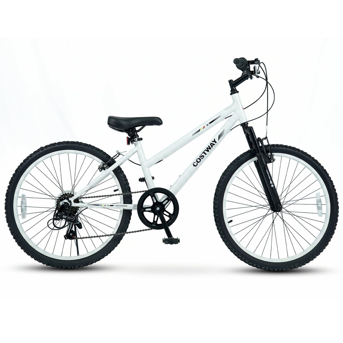 24 Inch Kids Mountain Bike Adjustable with 7 Speed and Suspension Fork-White view 4