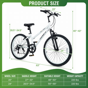 24 Inch Kids Mountain Bike Adjustable with 7 Speed and Suspension Fork-White view 5