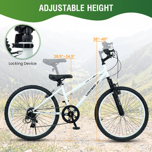 24 Inch Kids Mountain Bike Adjustable with 7 Speed and Suspension Fork-White view 8
