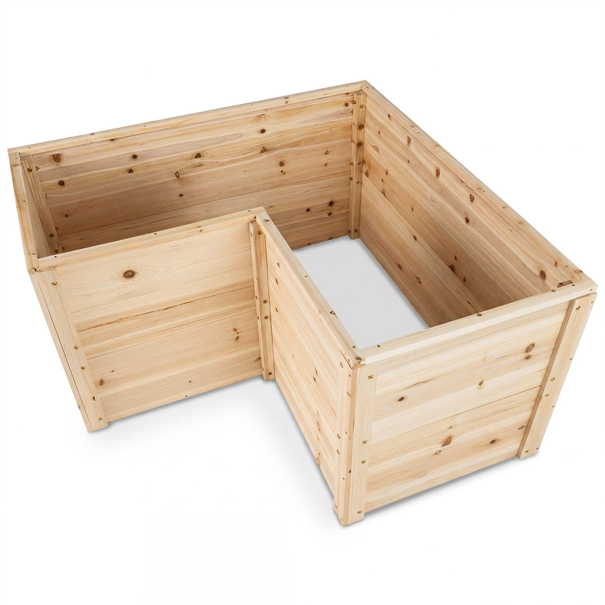 24 Inch L-Shaped Wooden Raised Garden Bed with Open-Ended Base-Natural