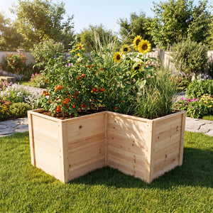 24 Inch L-Shaped Wooden Raised Garden Bed with Open-Ended Base-Natural view 2