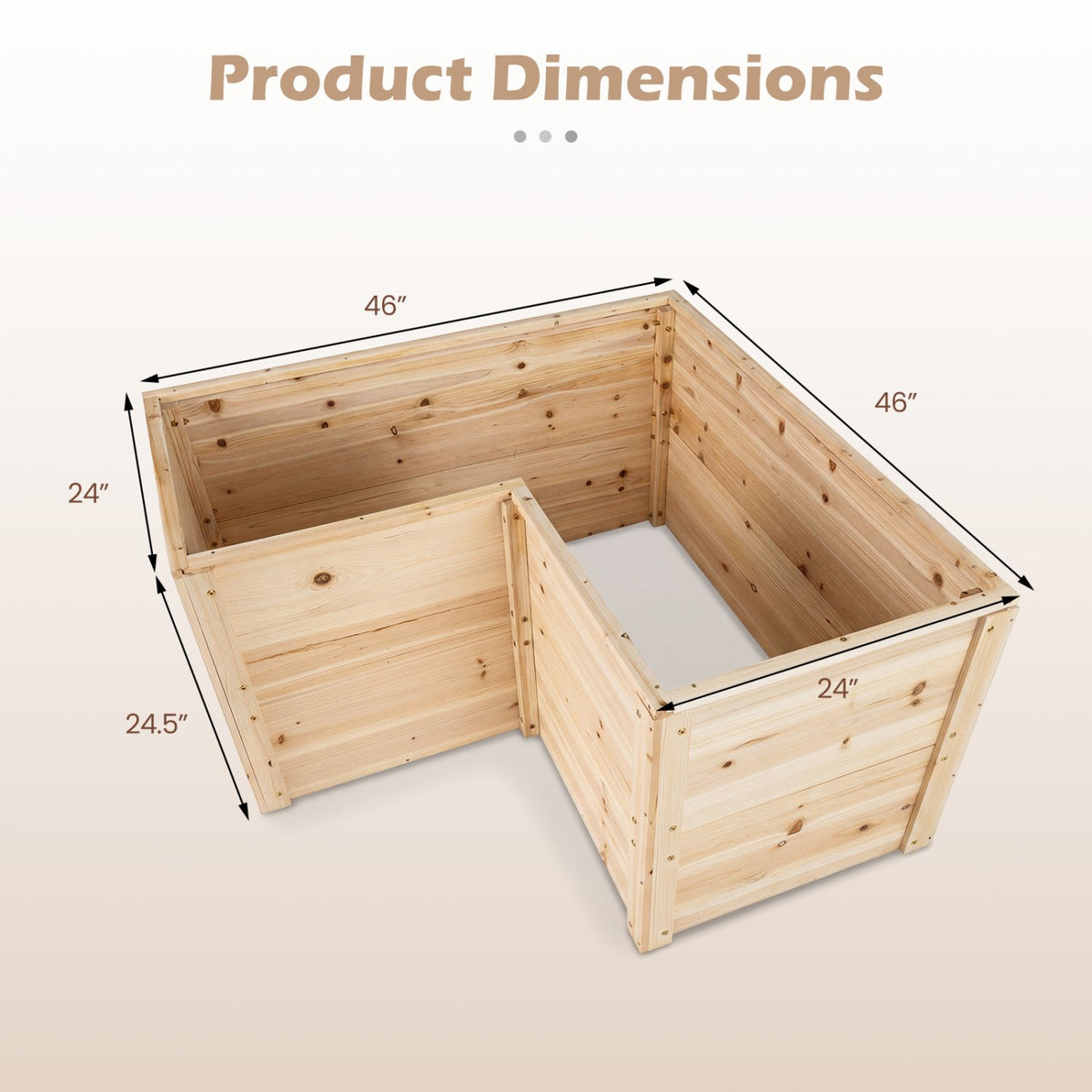 24 Inch L-Shaped Wooden Raised Garden Bed with Open-Ended Base-Natural view 5