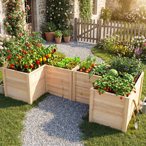 24 Inch L-Shaped Wooden Raised Garden Bed with Open-Ended Base-Natural view 6