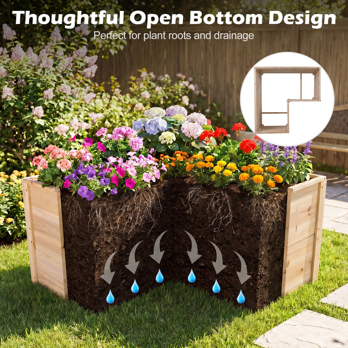 24 Inch L-Shaped Wooden Raised Garden Bed with Open-Ended Base-Natural view 8
