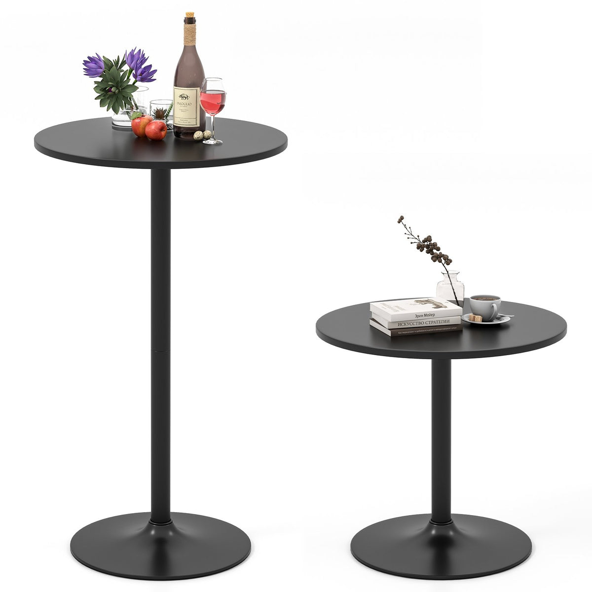 24 Inch Modern Round Cocktail Table with Metal Base and MDF Top-Set of 2 view 4