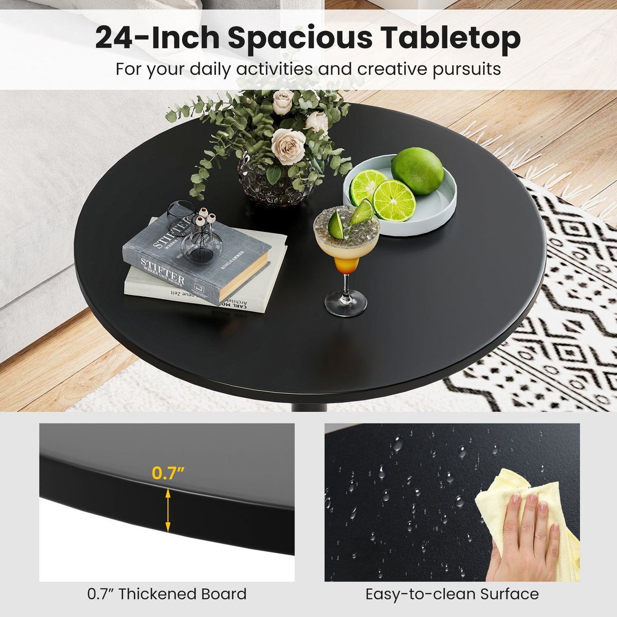 24 Inch Modern Round Cocktail Table with Metal Base and MDF Top-Set of 2 view 7