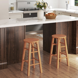 24-Inch Outdoor Wood Bar Stools Set of 2 with Round Seat and Footrest view 3
