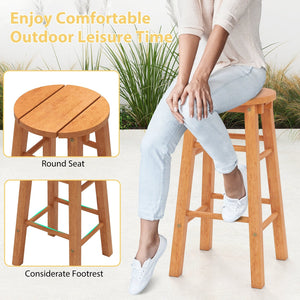 24-Inch Outdoor Wood Bar Stools Set of 2 with Round Seat and Footrest view 6