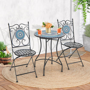 24 Inch Patio Bistro Table with Ceramic Tile Tabletop-Multicolor view 2