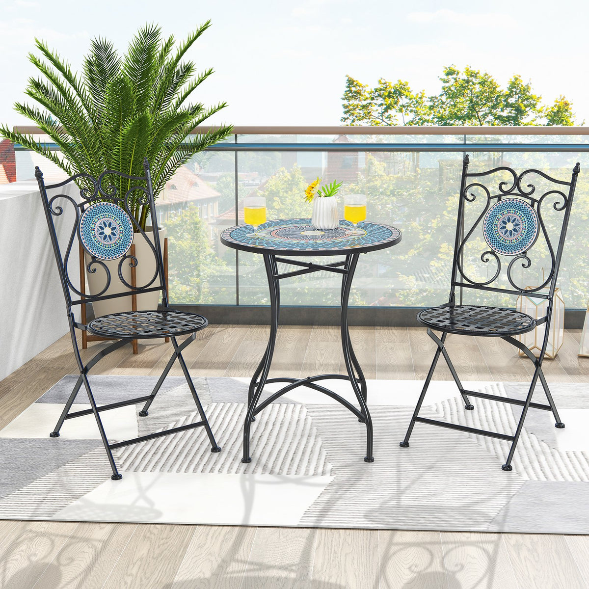 24 Inch Patio Bistro Table with Ceramic Tile Tabletop-Multicolor view 3