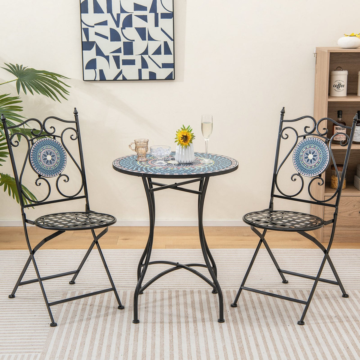 24 Inch Patio Bistro Table with Ceramic Tile Tabletop-Multicolor view 5