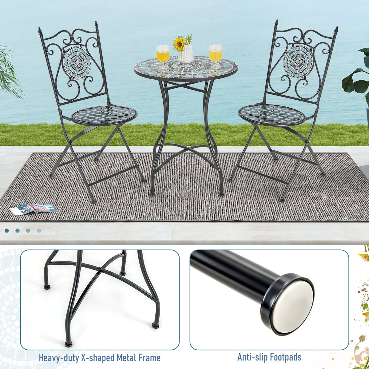 24 Inch Patio Bistro Table with Ceramic Tile Tabletop-Blue view 7