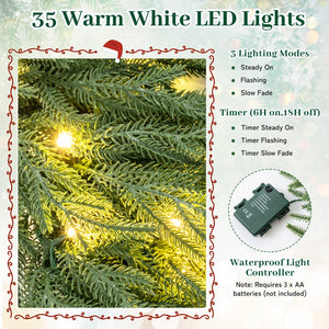 24 Inch Pre-lit Christmas Wreath with 108 Branch Tips and 35 Warm White LED Lights for Wall Window-1 piece view 6