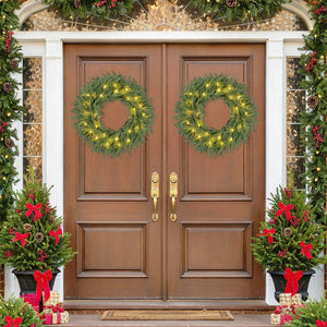 24 Inch Pre-lit Christmas Wreath with 108 Branch Tips and 35 Warm White LED Lights for Wall Window-2 piece view 2