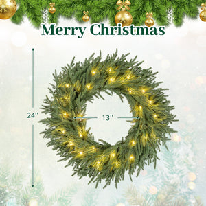 24 Inch Pre-lit Christmas Wreath with 108 Branch Tips and 35 Warm White LED Lights for Wall Window-2 piece view 5