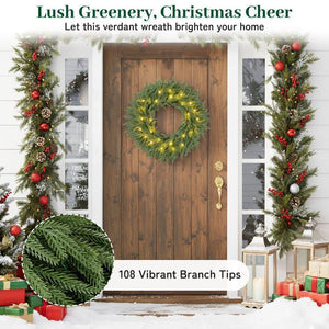 24 Inch Pre-lit Christmas Wreath with 108 Branch Tips and 35 Warm White LED Lights for Wall Window-2 piece view 7