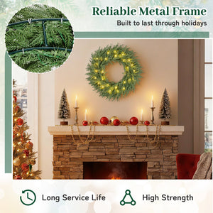 24 Inch Pre-lit Christmas Wreath with 108 Branch Tips and 35 Warm White LED Lights for Wall Window-2 piece view 9
