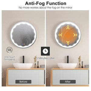 24 Inch Round Wall Mirror with 3-Color LED Lights and Smart Touch Button view 3