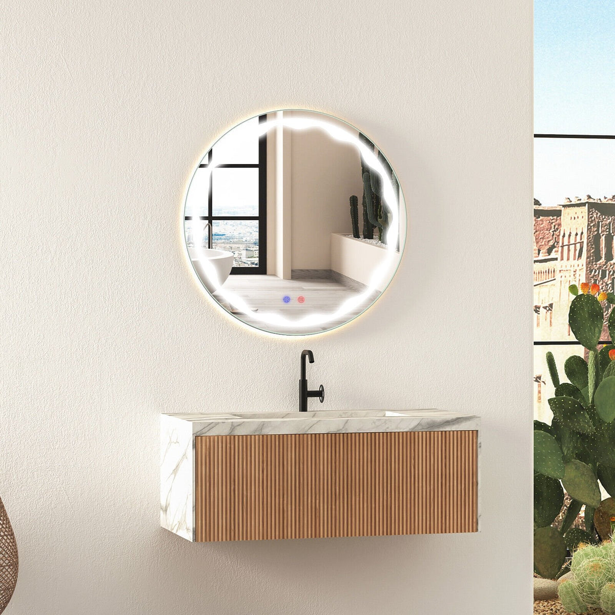24 Inch Round Wall Mirror with 3-Color LED Lights and Smart Touch Button view 7