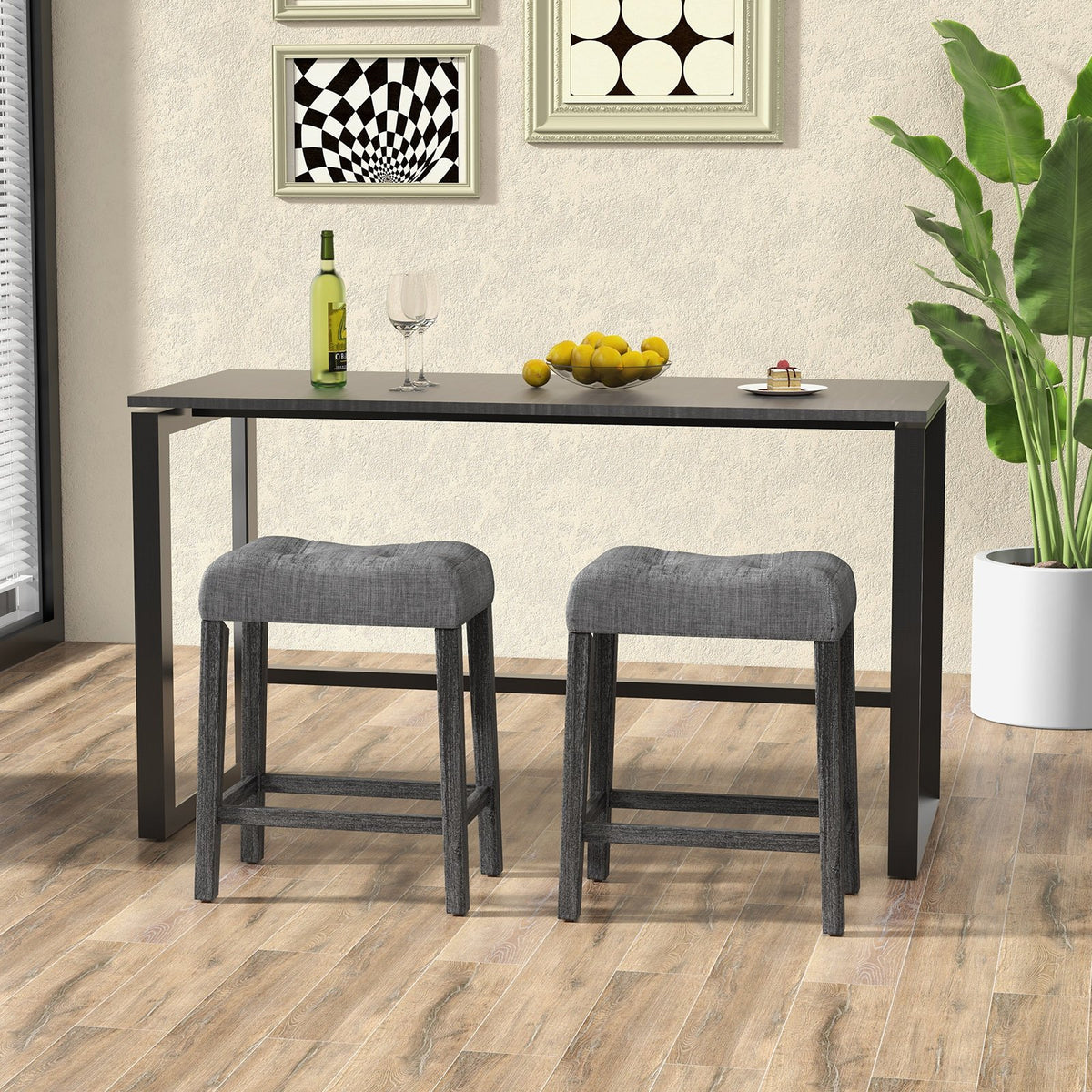 24 Inch Set of 2 Saddle Bar Stools with Padded Seat-Gray view 3