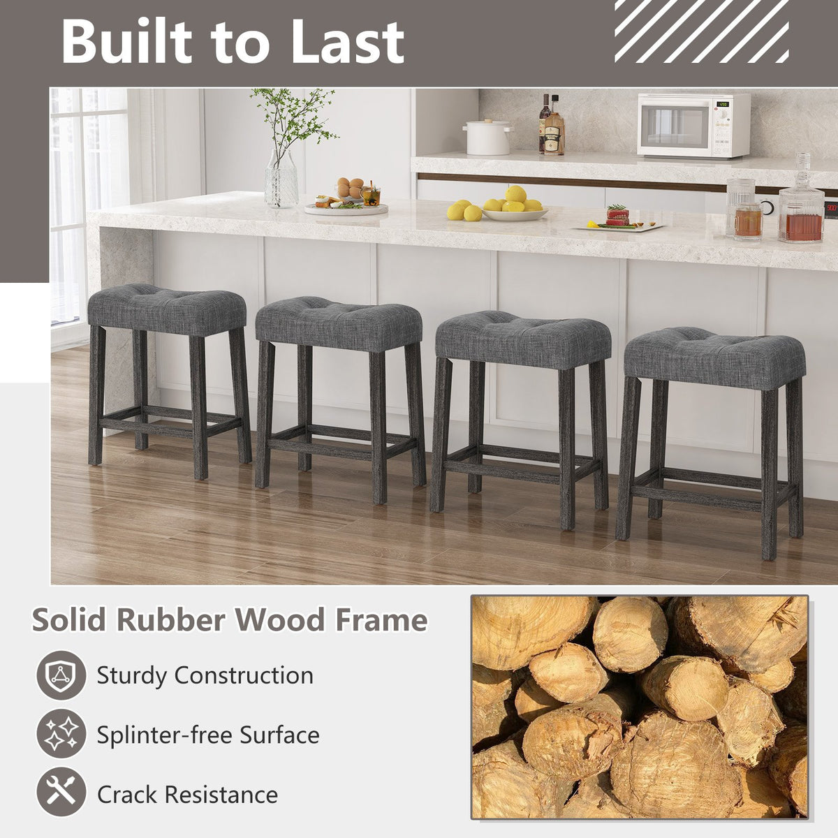 24 Inch Set of 2 Saddle Bar Stools with Padded Seat-Gray view 8