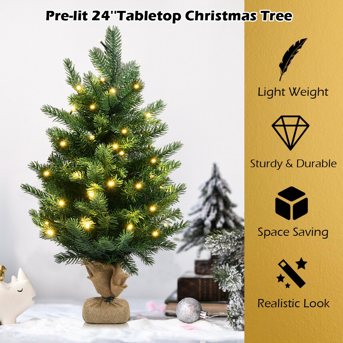 24 Inch Tabletop Fir Artificial Christmas Tree with LED Lights view 3