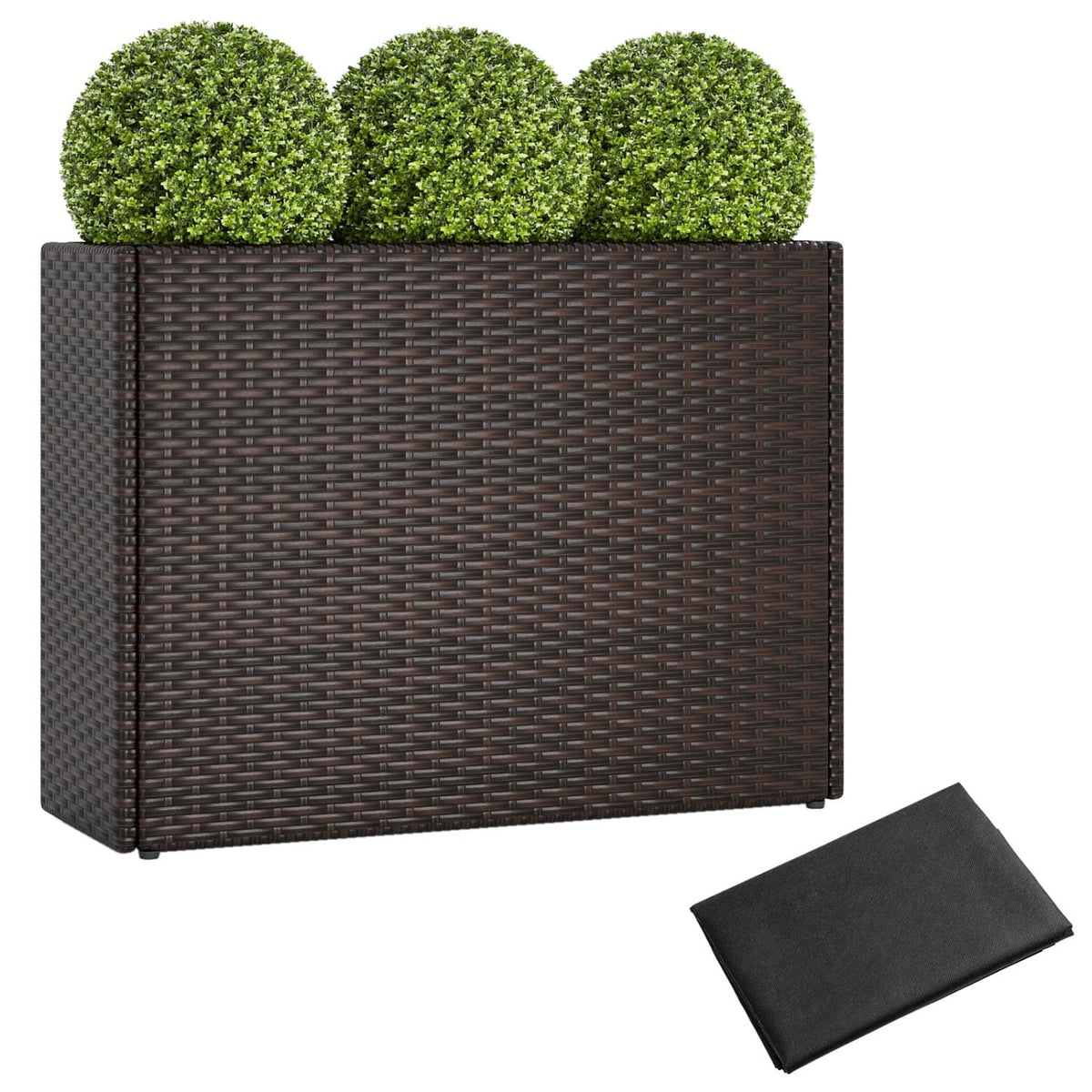 24 Inch Tall Raised Garden Bed All-Weather PE Rattan Wicker Flowerpot with Liner