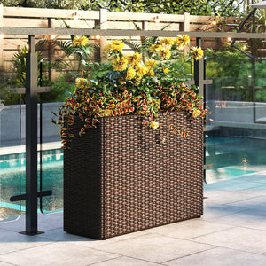 24 Inch Tall Raised Garden Bed All-Weather PE Rattan Wicker Flowerpot with Liner view 2