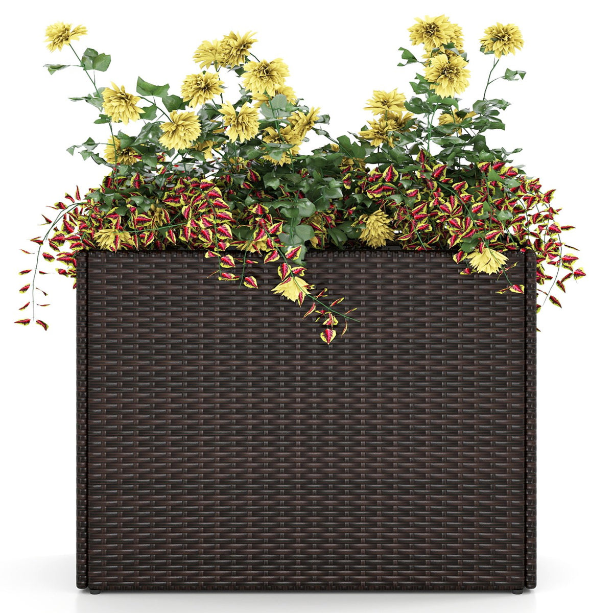 24 Inch Tall Raised Garden Bed All-Weather PE Rattan Wicker Flowerpot with Liner view 3