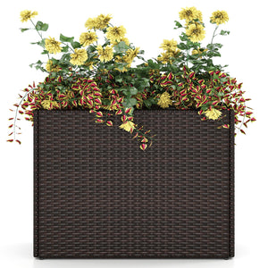 24 Inch Tall Raised Garden Bed All-Weather PE Rattan Wicker Flowerpot with Liner view 3