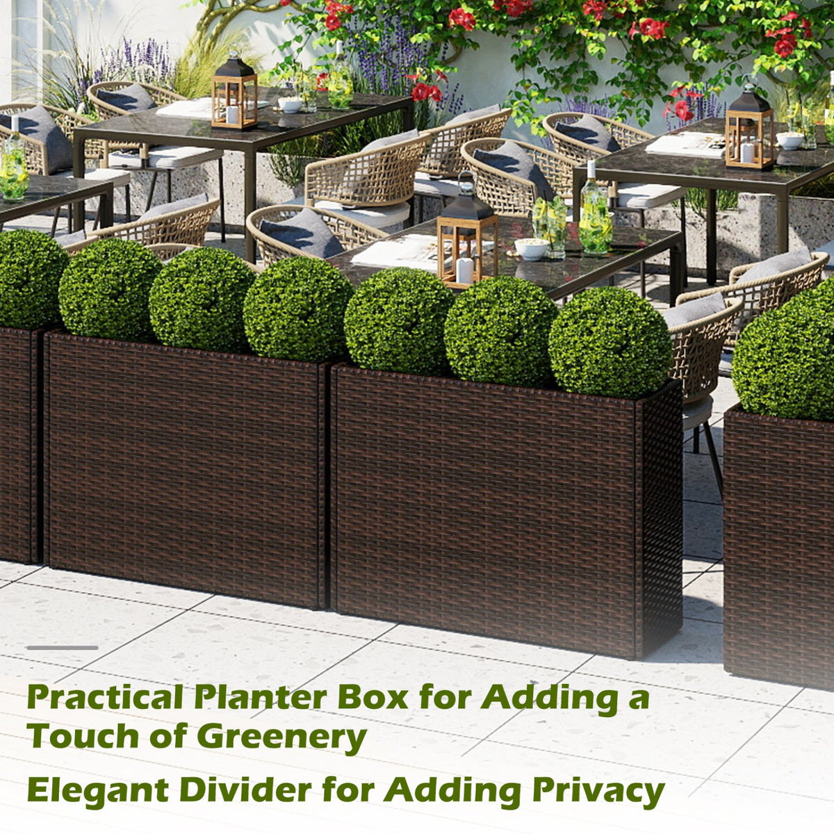 24 Inch Tall Raised Garden Bed All-Weather PE Rattan Wicker Flowerpot with Liner view 5