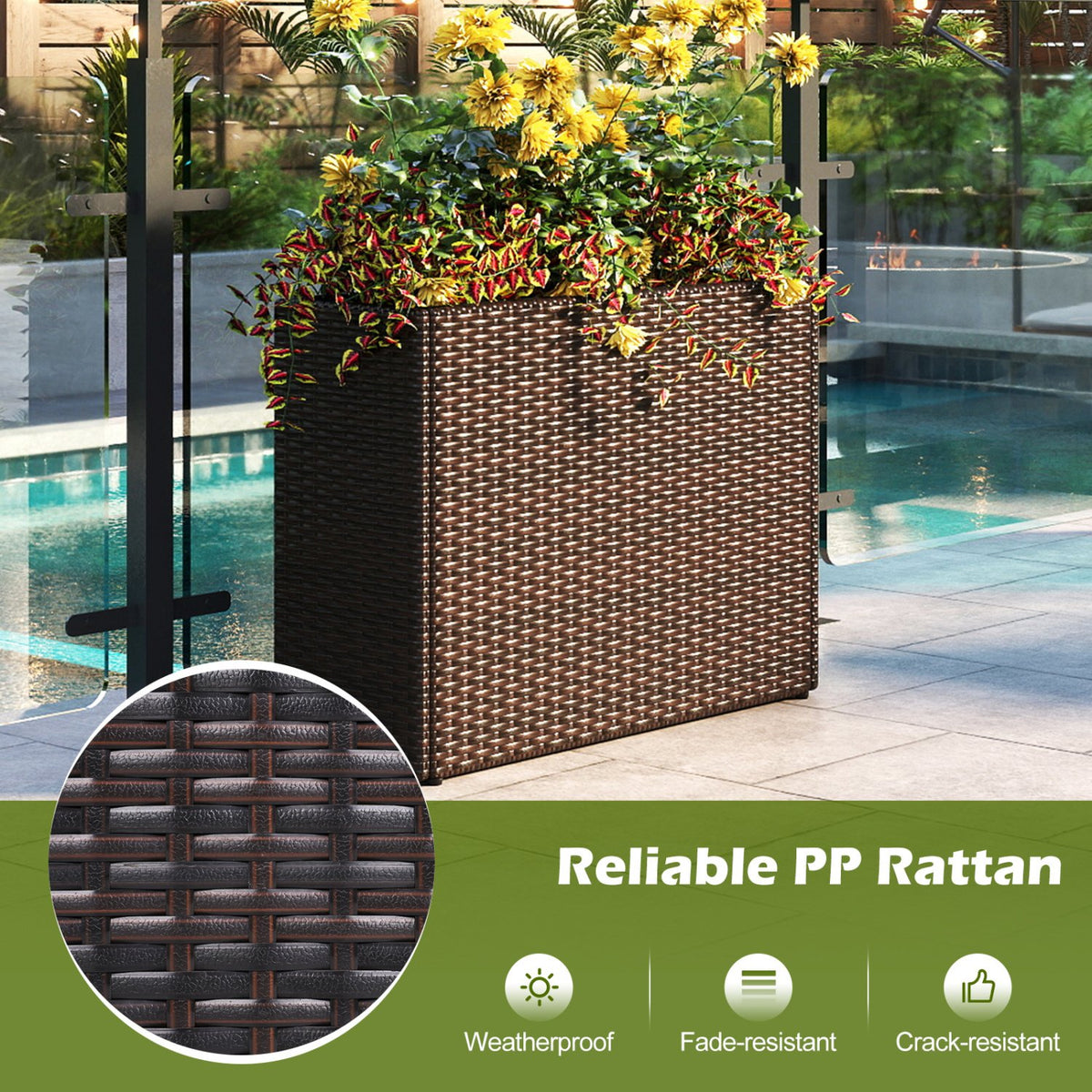 24 Inch Tall Raised Garden Bed All-Weather PE Rattan Wicker Flowerpot with Liner view 7