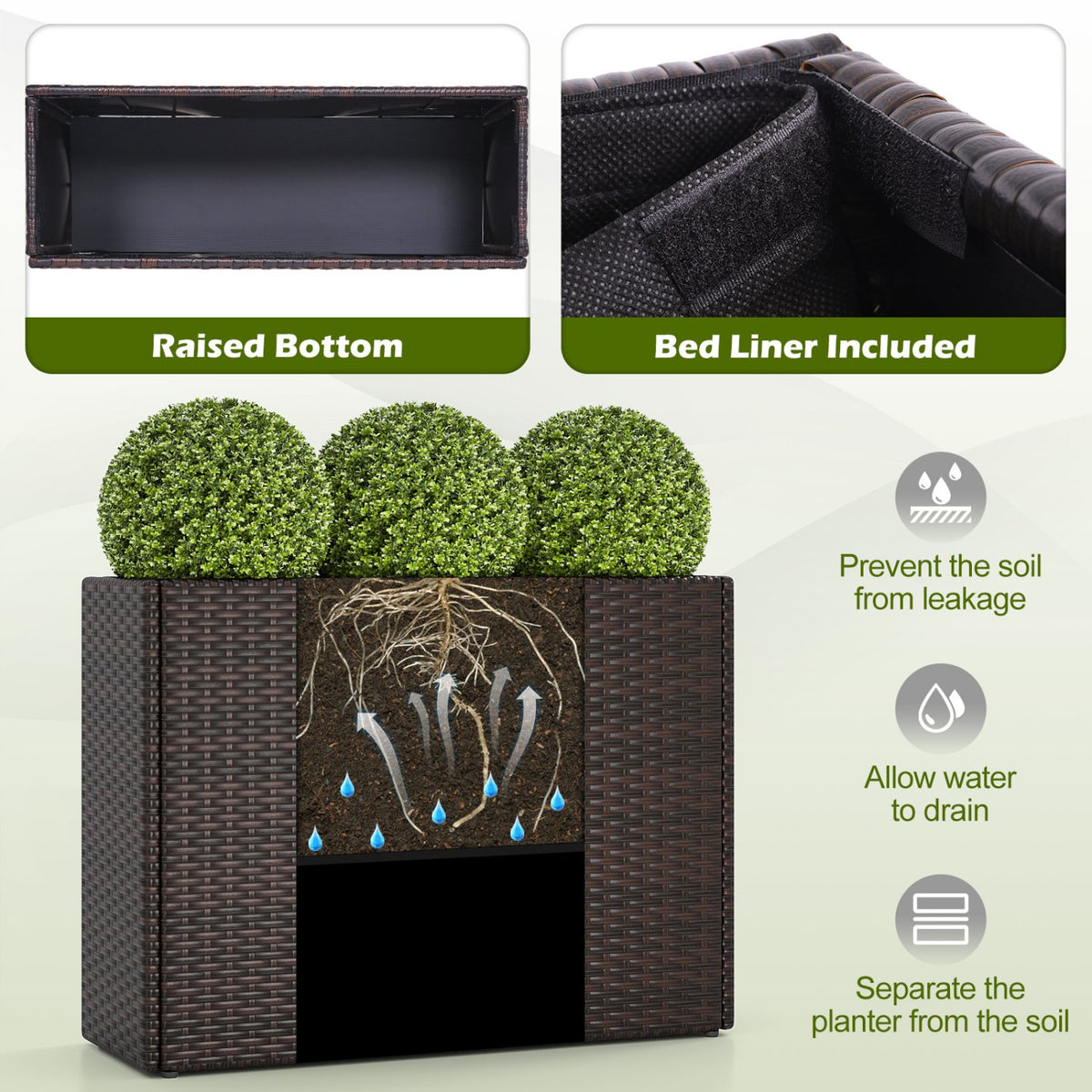 24 Inch Tall Raised Garden Bed All-Weather PE Rattan Wicker Flowerpot with Liner view 8