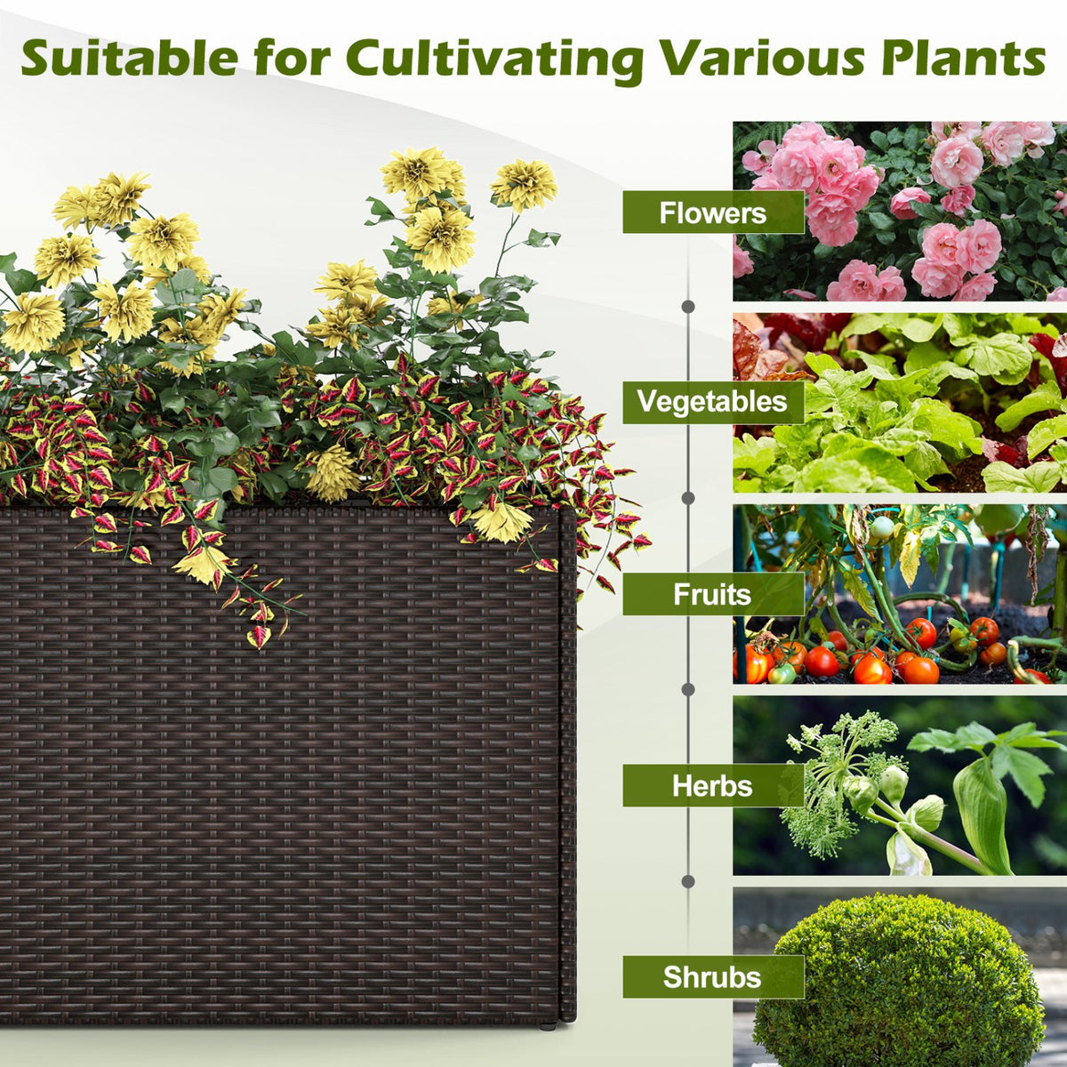 24 Inch Tall Raised Garden Bed All-Weather PE Rattan Wicker Flowerpot with Liner view 9