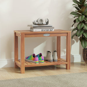 24 Inch Teak Wood Shower Bench Inside Shower Stool with Storage Shelf view 6
