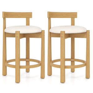24 Inch Teddy Velvet Upholstered Counter Height Bar Stools with Backrests and Footrests-Set of 2