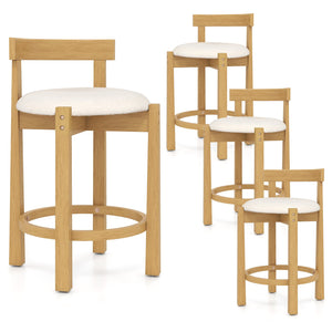 24 Inch Teddy Velvet Upholstered Counter Height Bar Stools with Backrests and Footrests-Set of 4