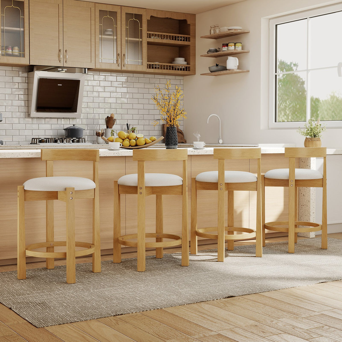 24 Inch Teddy Velvet Upholstered Counter Height Bar Stools with Backrests and Footrests-Set of 4 view 2